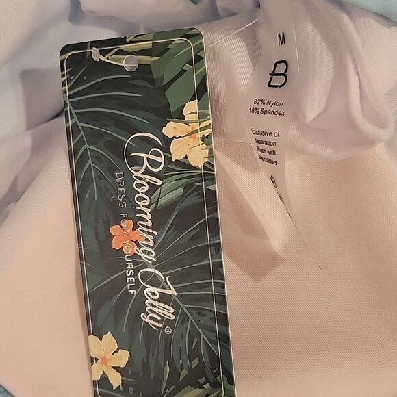 Light Blue One-Piece Swimsuit with Multicolor Waistband - Picture 5 of 6